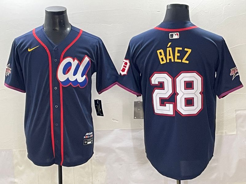 Men 2025 Detroit Tigers #28 Baez Blue All star Blank Blue Nike MLB Jersey style 4->->